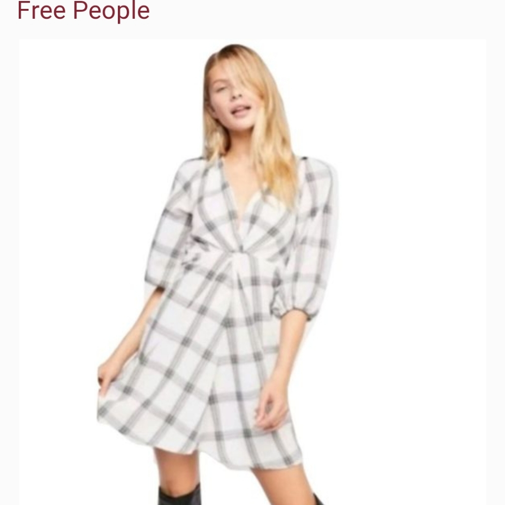 Free People Grid White Plaid Dress